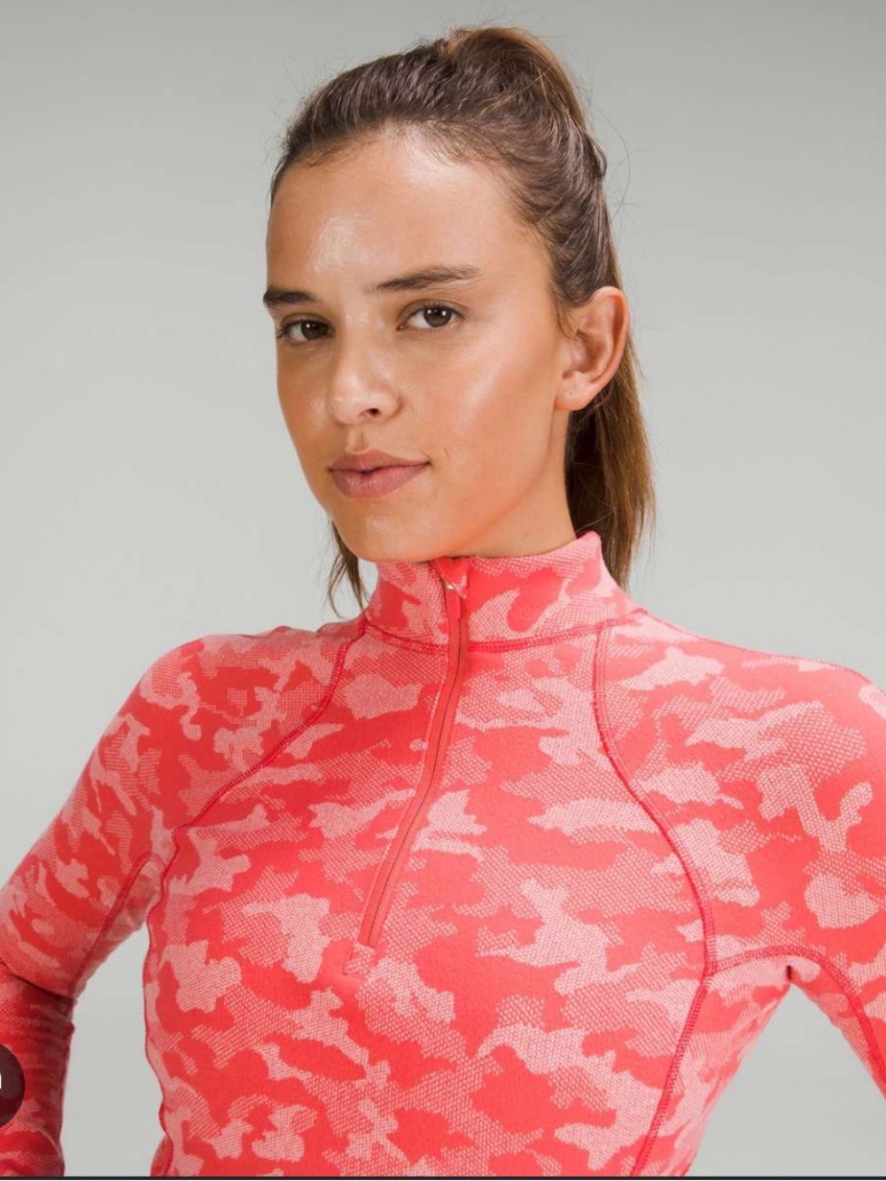 lululemon athletica Coral Pink Camo Quarter-Zip Top